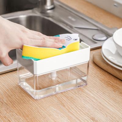 China Manual Washing Sponge Dish Dispenser Box Bathroom Kitchen Foam Foam Soap Dispenser Liquid Press Pump 2 in 1 Sponge Holder Soap Dispenser for sale