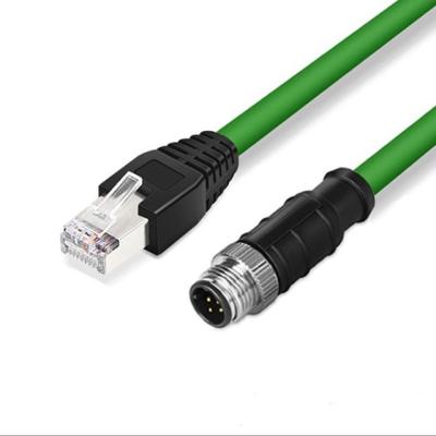 China M12 network D-coding 4pin to industrial RJ45 ethernet cable superflex sensor cable for sale