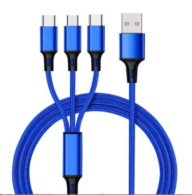 China Hot New Cell Phone Items Mobile Phone USB Charging Nylon Braided Cable 3 in 1 USB Charger Cable for sale