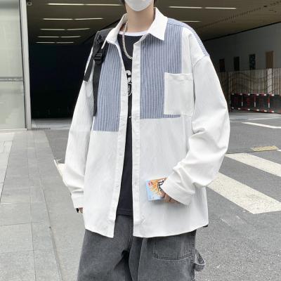 China Viable Plus Size Spring Summer Fashion Men's Long Sleeve Vintage Patchwork Shirt Coat Boys Loose Jacket Man Casual Mens Shirt Shirts for sale