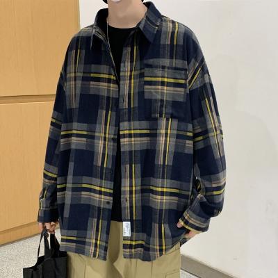 China Plus Size Spring Summer Fashion Sustainable Men Long Sleeve Vintage Classic Plaid Shirt Coat Boys Loose Jacket Man Casual Mens Shirt Shirts for sale