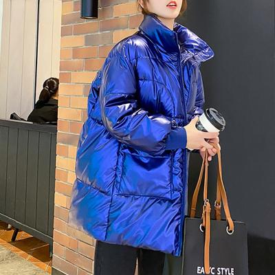 China Breathable Thick Women Parkas Coats Winter Jackets Plus Size Shiny Leather Female Anorak Overcoat Jackets Outwear Loosely With Pockets for sale