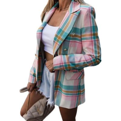 China 2021 Autumn Winter Female Casual Jacket Anti-Static Women's Suits Coat Ourwear Plaid Blazer Women for sale