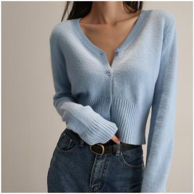 China Autumn Winter Fashion Female Elastic Long Sleeve Shirt Crop Top Women Knitted Knitted Cardigan Solid Casual Sweater for sale