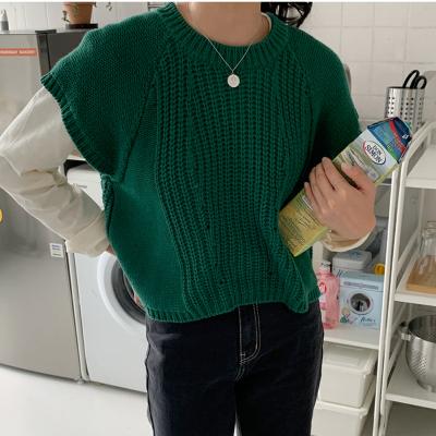 China Breathable Casual O-Neck Loose Pullovers 2021 Female Solid Knitted Women Sweaters Autumn Winter Flying Sleeve Ladies Sweaters Vests for sale