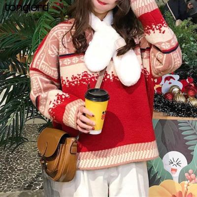 China Breathable Lazy Style Loose Sweater Women Women Long Sleeve Loose Knitted Tops For Christmas Autumn Winter O-Neck Pullover Outwear Sweater for sale