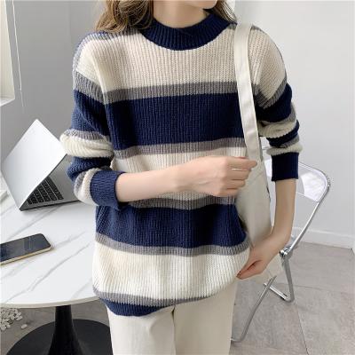 China Breathable Women Warm Autumn Winter Long Sleeve Loose Patchwork Thick Sweater Pullovers Turtle Half Neck Outwear Female Casual Knitted Tops for sale