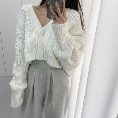 China 2021 Autumn Winter Breathable Casual Sweater Knitted Coat Crop Top Loose Long Sleeve Knit Jacket Outwear Women Cardigan Sweater for sale