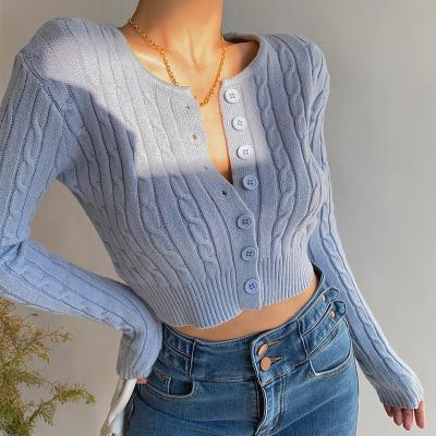 China Autumn Fashion Female Shirt Crop Women Solid Casual Knitted Cardigan Top Sweaters Elastic Slim Breathable Knitwear Long Sleeve for sale