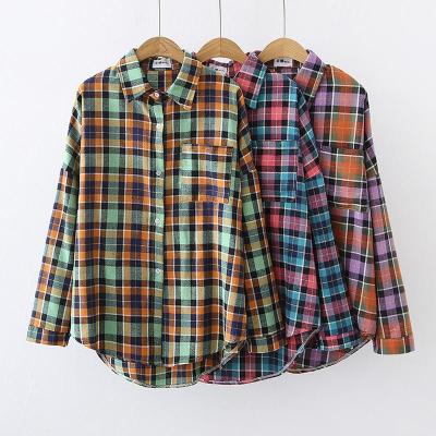 China Women Retro Plaid Shirts Long Sleeve Loose Casual Long Sleeve Single-Breaded Blusas Full Sleeve Blusas for sale