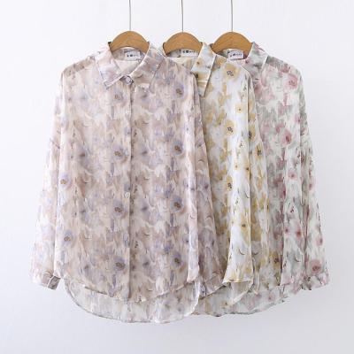 China Autumn Women's Breathable Shirts Retro Floral Printed Full Bluoses Single-Breated Female Blusas for sale