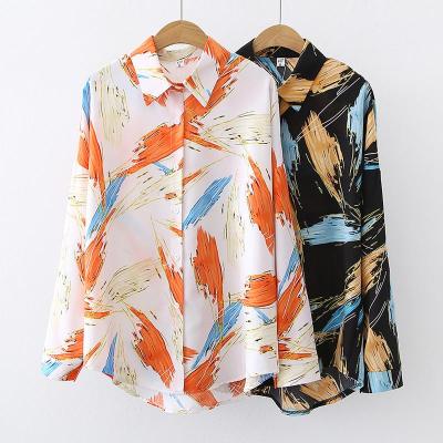 China Autumn Spring Women Casual Breathable Tie-Dye Female Single-breated Female Bluoses Blusas Shirts Tops Long Sleeve for sale