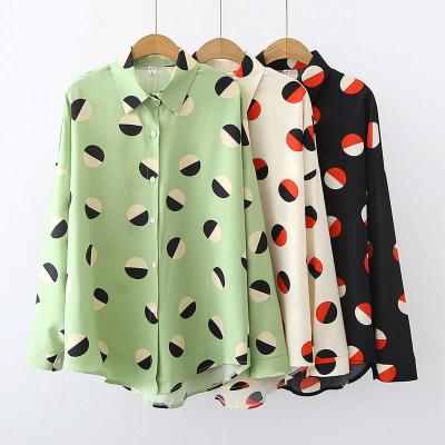 China Autumn Spring Women Casual Breathable Dot Printed Shirts Bluoses Women's Single-Breasted Women's Long Sleeve Blusas for sale