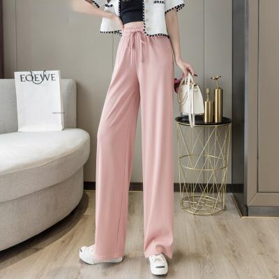 China 2021 New Trend Viable Women High Waist Wide Leg Pants Elastic Springs Summer Drape Loose Straight Female Ice Silk Knickers Long Pants for sale