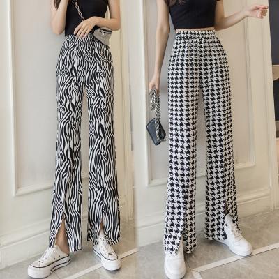 China Viable casual high waist striped wide leg pants for women spring new summer loose female floor length slit suits trousers ladies pants for sale