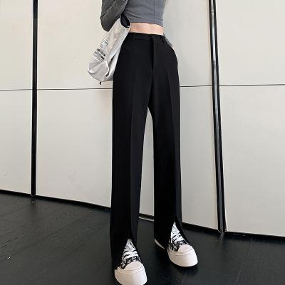 China Viable Casual Chic Loose High Waist Female Wide Leg Pants Springs Summer Ladie Split Trousers 2021 Women's Suits Floor Length White Trousers for sale