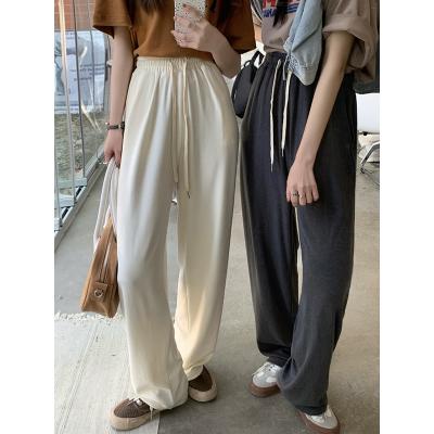 China Women's Wide Leg Anti-Static Casual Elastic Drawstring Waist Pants 2021 Ladies Autumn Pockets Female Long Trousers Summer Trousers for sale