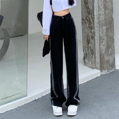 China Streetwear Plus Size S-5XL Viable Women Jeans Wide Leg Pants Women High Waist Loose Straight Side Denim Knickers Bar Long Pants for sale