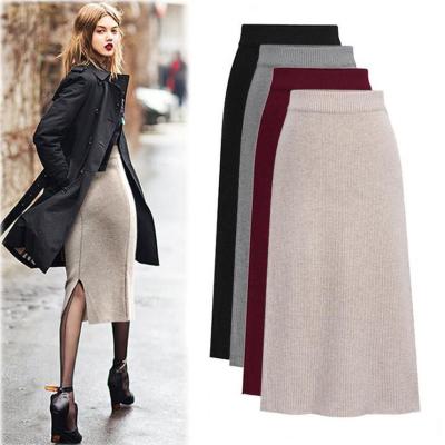 China Women Skirts Maxi Skirts Casual Knit Pencil Winter Fashion Solid Skinny Elastic Waist Long Skirt Women Skirts Femlae for sale