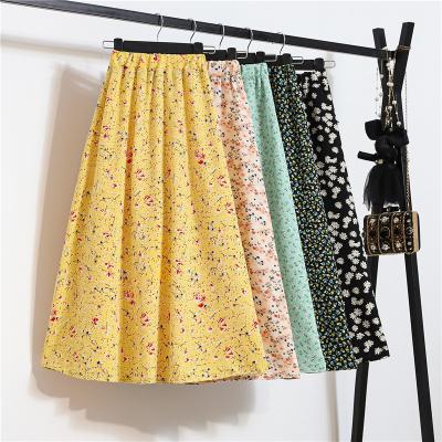 China Breathable Summer Skirts 2021 Women's Vintage Floral Print Chiffon A-tie Skirt High Elastic Waist Midi Skirt Casual Vacation Plus Size for sale