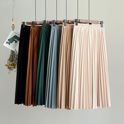 China 2021 Viable Vintage Woman Skirts Summer Solid Chiffon Pleated Skirt High Elastic Waist Casual Midi Skirt Women Clothes Skirt Candy Color for sale