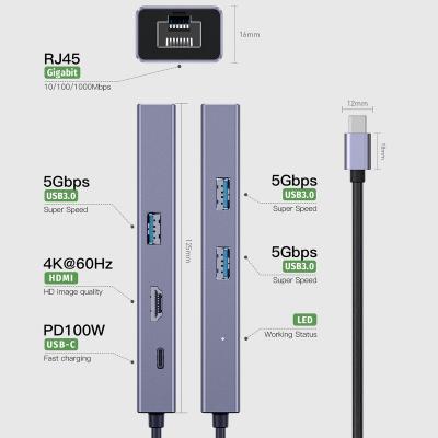 China Hot Sale 5-8 Classic Long Cord Factory USB Hub Ethernet Docking Station Type C to HDTV Adapter - Computer Accessories with Trade Assurance for sale