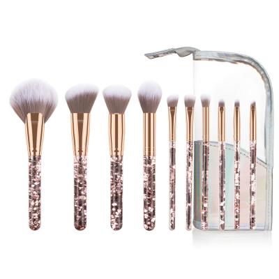 China 2021 Angular Blush 10 PCS Bling Luxury Quicksand Liquid Glitter Bling Handle Acrylic Makeup Brush Set for sale