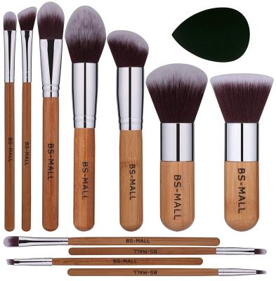 China hot sale bsmall 11pcs skin-friendly bamboo handle makeup brushes custom logo makeup brush set with makeup sponge for sale