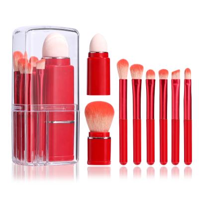 China Angular Blush Wholesale Portable Makeup Brush Set 8 IN 1 Retractable Mini Facial Cosmetic Makeup Brush Set for sale