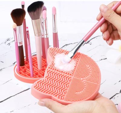 China BS-MALL Skin-Friendly 2 In 1 Silicone Makeup Brush Cleaning Mat Pad With Makeup Brush Drying Holder for sale