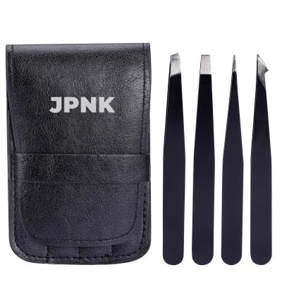 China JPNK Skin-Friendly 4 Pack Stainless Steel Oblique Tweezers Set And Sharp Hair Removal Tweezers for sale