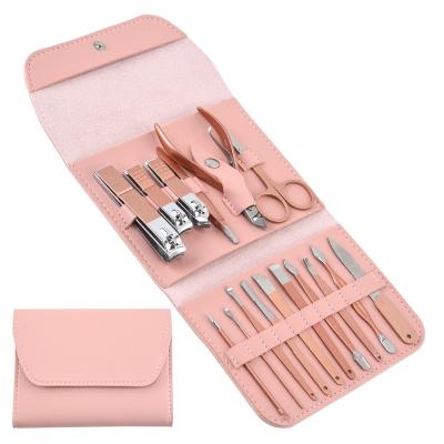 China Beauty Skin-Friendly Home Manicure 16 Pieces Rose Gold Stainless Steel Nail Clipper Set Nail Clippers Manicure Tool Kit for sale