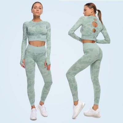 China Breathable Fitness Running Clothing Pants Three Piece Yoga Suit Long Sleeve Gym Yoga Set for sale