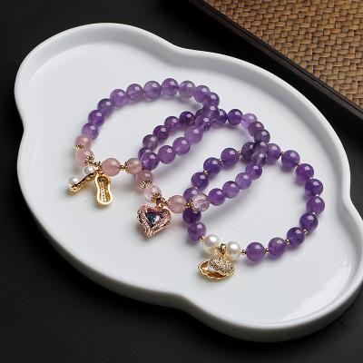 China Natural 8mm Bead FASHIONABLE Lucky Crystal Bracelet Ocean Heart Shell Strawberry Amethyst Bracelet for sale