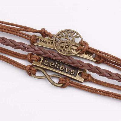 China New Product FASHIONABLE Trend European and American Bronze Tree of Life Vintage Rope Leather Bracelet for sale