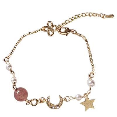 China FASHIONABLE Pink Strawberry Moon Design Niche Pearl Crystal Sweet Student Girl With Shining Diamond Bracelet for sale