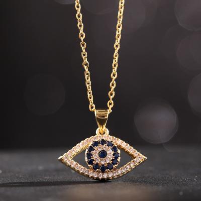 China FASHIONABLE European And American Explosive Titanium Steel Clavicle Chain Colored Zircon Blue Eye Necklace for sale