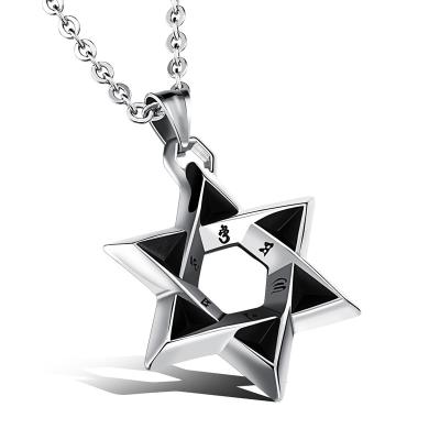 China Hiphop Six Star Stainless Steel Men's Cool Punk Treble Pendant Necklace Jewelry Gifts for sale