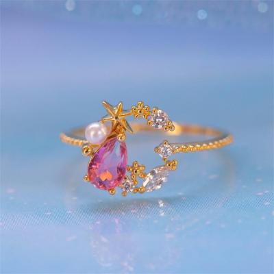 China New FASHIONABLE European and American star and moon combination ring 18K gold zircon color-preservation ring for sale