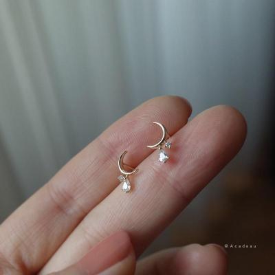 China FASHIONABLE Korean version of water drop zircon moon 925 14k gold simple temperament sterling silver plated cute earrings for sale