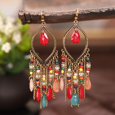 China New Long Tassel Earrings Retro FASHIONABLE Antique Gold Plated Water Drop Bohemian Chain Earrings for sale