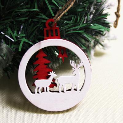 China Christamas Home Decor Wholesale Hanging Christmas Tree Decorations Laser Cut Christmas Trees and Elk Wood Hanging Ornaments Christmas Tree Pendant for sale