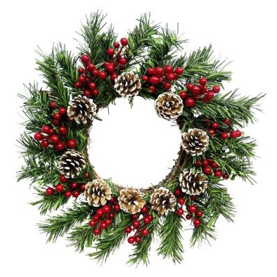 China Hot Sale Flowers&Wreaths Christmas Decoration Artificial Red Green Berry Pine Needle Wreath Indoor Christmas Decoration Hanging Door Decor for sale