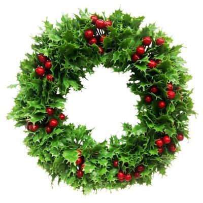 China Hot Selling Amazon Christmas Decoration Christamas Use Windows Luxury Indoor Decorations Artificial Berry Christmas Wreath With Red Pine Needle Led Lights for sale