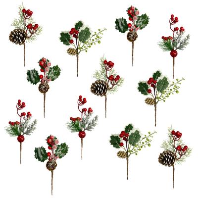 China Decorative Christamas Decoration Christmas Berry With Pick Pinecone Simulated Pine Needle Branch For Wedding Party Decor Flower Handmade Crafts for sale