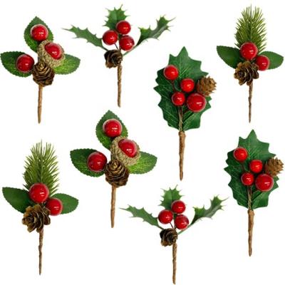 China One Pcs Christmas Decoration 4 Pcs Pine Needle Fruit Branch Needle Christmas Pine Needles Plastic Dry Props Christmas Flower Card Props for sale