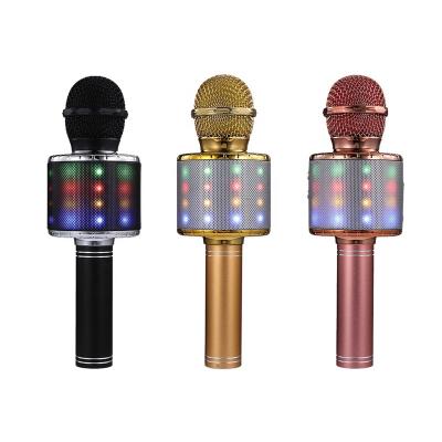 China Customer Choice Handheld Wireless Condenser LED Light Colorful Amazon Microphone 858L Microphone Lights Speaker Flashing Microphone For Kids for sale