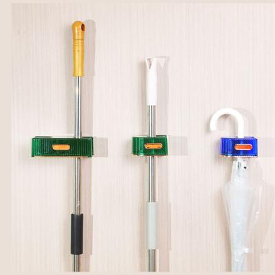 China Custom Logo Round Corner Design Save Space Factory Viable Easy To Hang Strong Punch Free Broom Holder For Washroom for sale