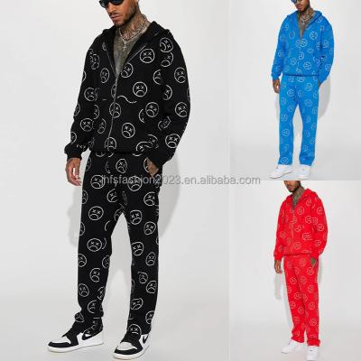 China QUICK DRY All over print tracksuits for men fashion zipper hoodie & sweatpants suits streetwear two piece set men fall clothing for sale