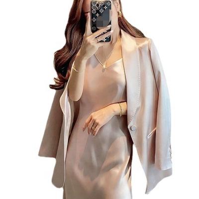 China 2021 Autumn High End Custom Women's Two Piece Set Of Eco-Friendly Halter Dress Suit Acetic Acid Suit for sale